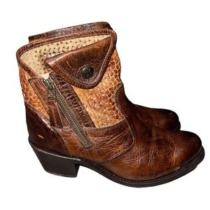 Sonora western bootie boots shoes brown leather women 8 B weaved ankle side zip